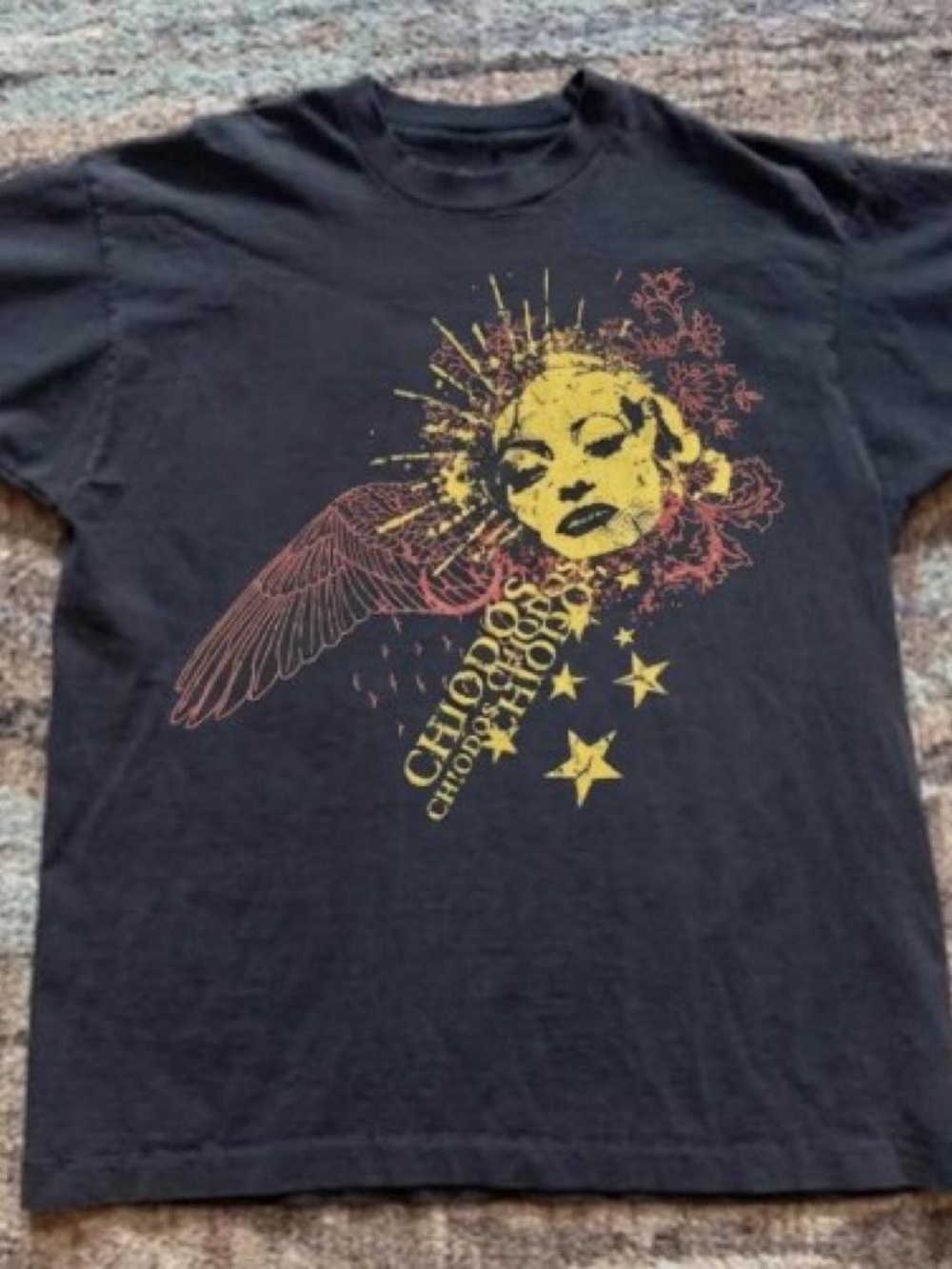 Gildan Black Short Sleeve Tee with Yellow & Red Graphic